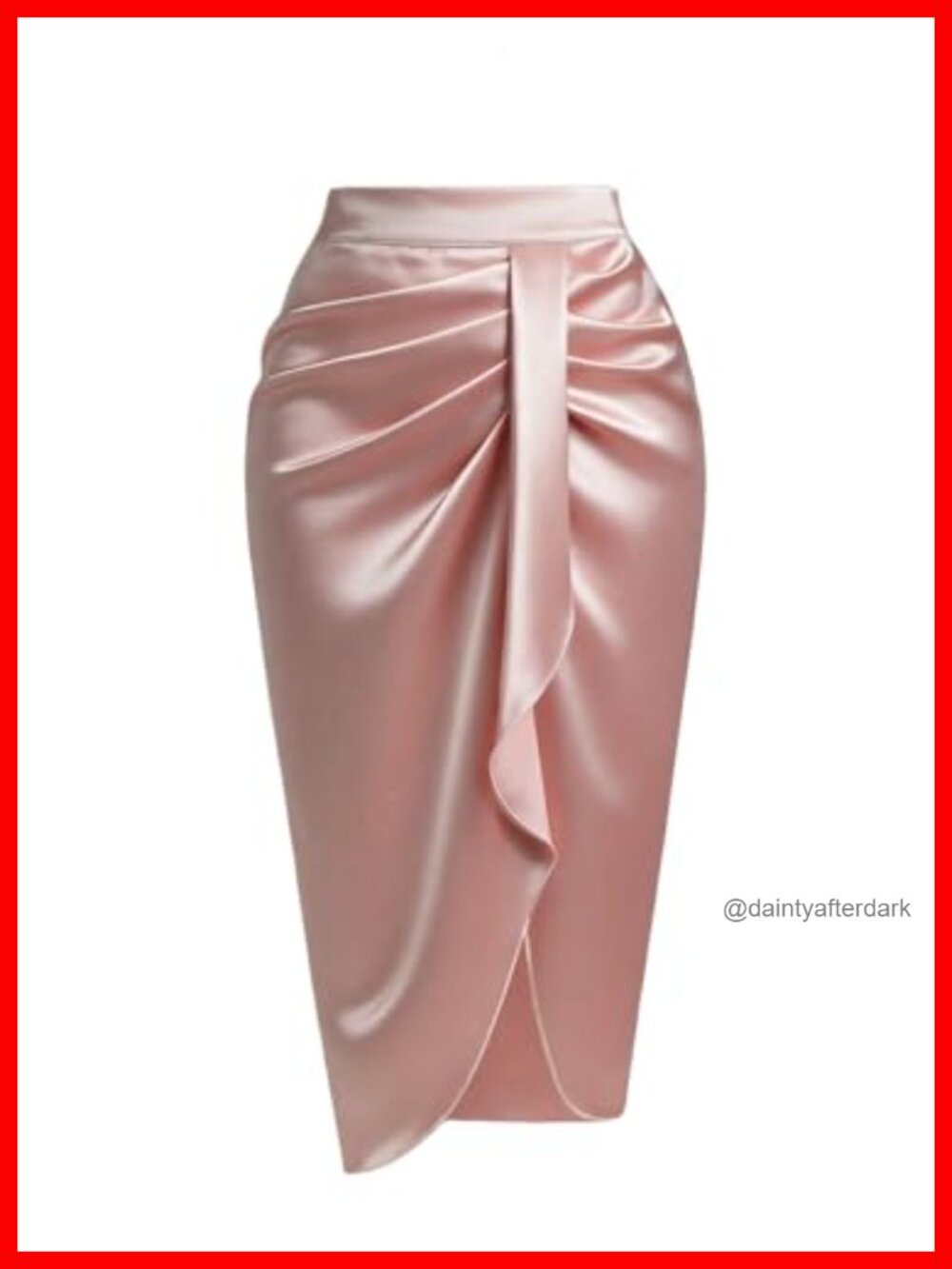 Satin Midi Pencil Skirt Wrap Asymmetrical Ruched Bodycon